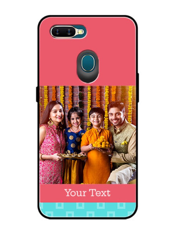 Custom Oppo A7 Personalized Glass Phone Case  - Peach & Blue Color Design