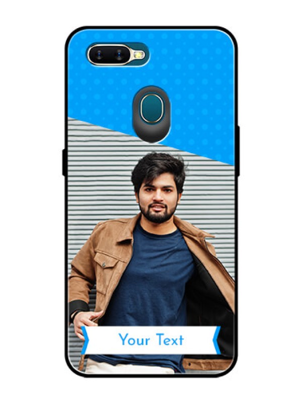 Custom Oppo A7 Photo Printing on Glass Case  - Simple Blue Color Design