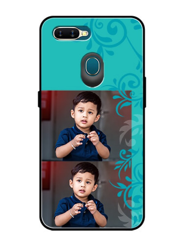 Custom Oppo A7 Personalized Glass Phone Case  - with Photo and Green Floral Design 