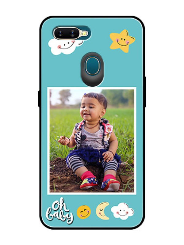 Custom Oppo A7 Personalized Glass Phone Case  - Smiley Kids Stars Design