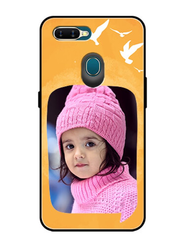 Custom Oppo A7 Personalized Glass Phone Case  - Water Color Design with Bird Icons