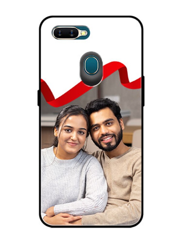 Custom Oppo A7 Photo Printing on Glass Case  - Red Ribbon Frame Design