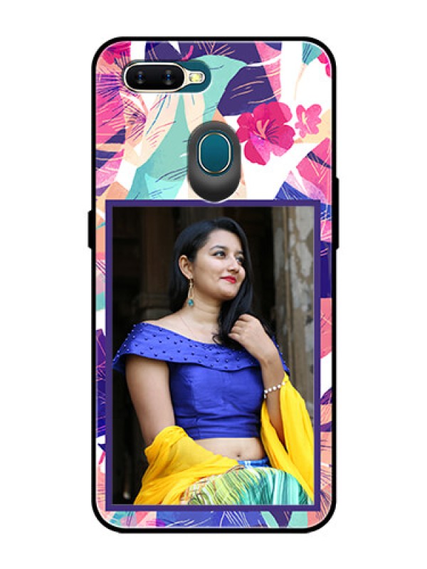 Custom Oppo A7 Custom Glass Mobile Case  - Abstract Floral Design
