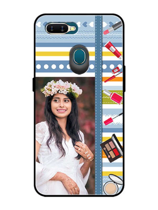 Custom Oppo A7 Personalized Glass Phone Case  - Makeup Icons Design