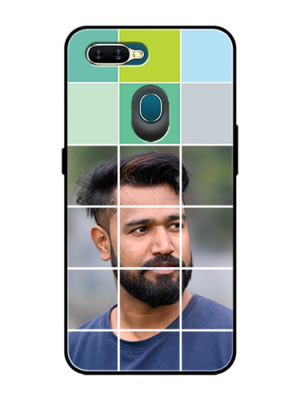 Custom Oppo A7 Photo Printing on Glass Case  - with white box pattern 