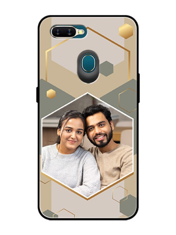 Custom Oppo A7 Photo Printing on Glass Case - Stylish Hexagon Pattern Design