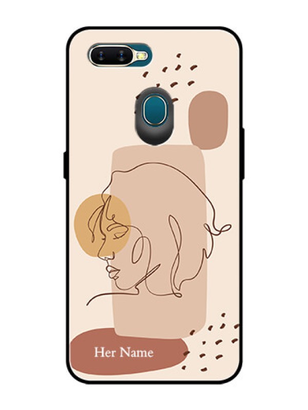Custom Oppo A7 Photo Printing on Glass Case - Calm Woman line art Design