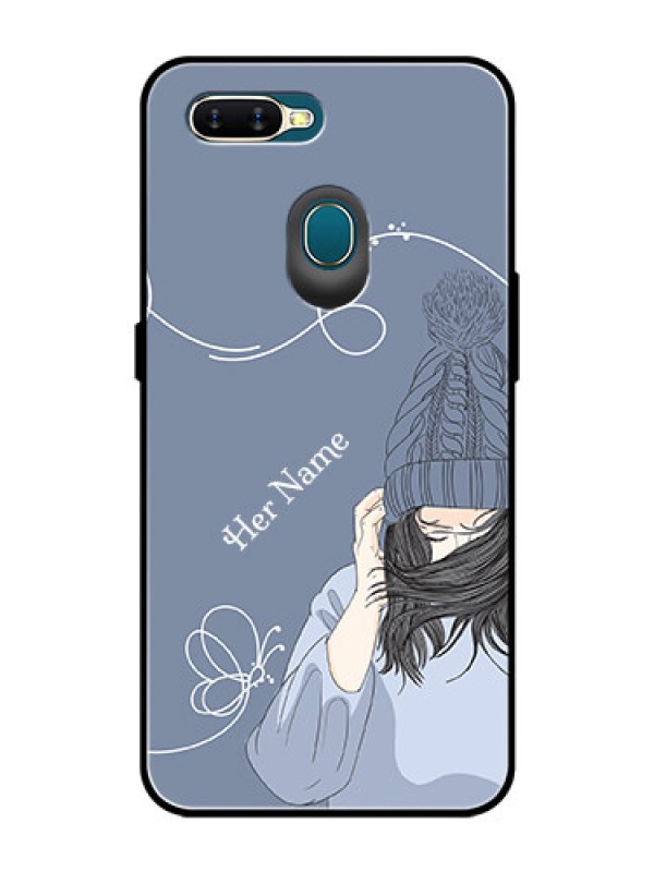 Custom Oppo A7 Custom Glass Mobile Case - Girl in winter outfit Design