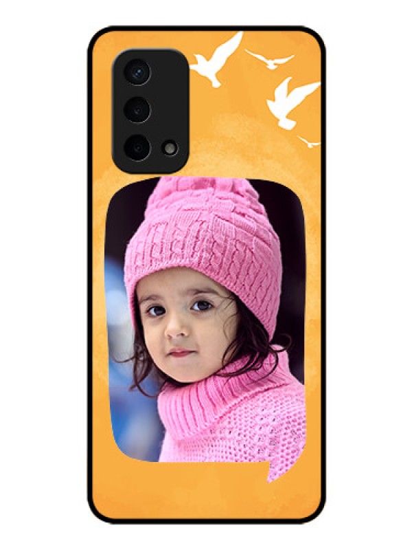 Custom Oppo A74 5G Personalized Glass Phone Case - Water Color Design with Bird Icons