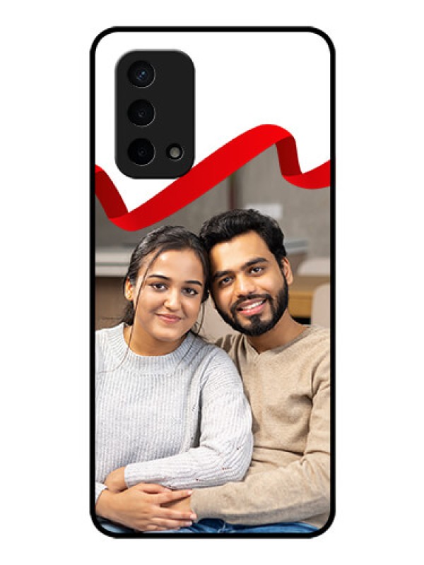 Custom Oppo A74 5G Photo Printing on Glass Case - Red Ribbon Frame Design