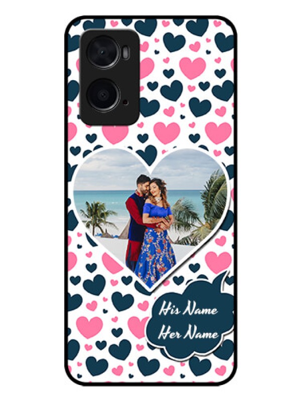 Custom Oppo A76 Custom Glass Phone Case - Pink & Blue Heart Design