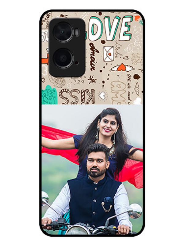 Custom Oppo A76 Custom Glass Phone Case - Love Doodle Pattern