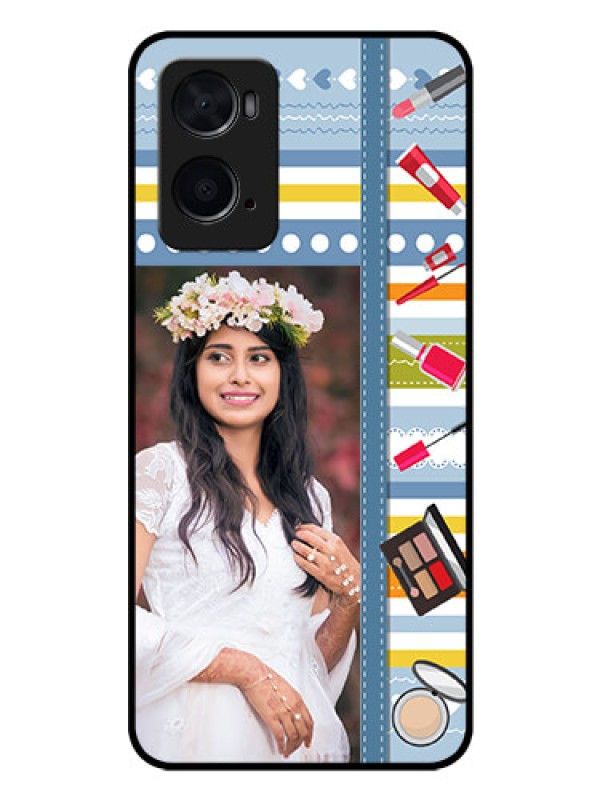 Custom Oppo A76 Personalized Glass Phone Case - Makeup Icons Design