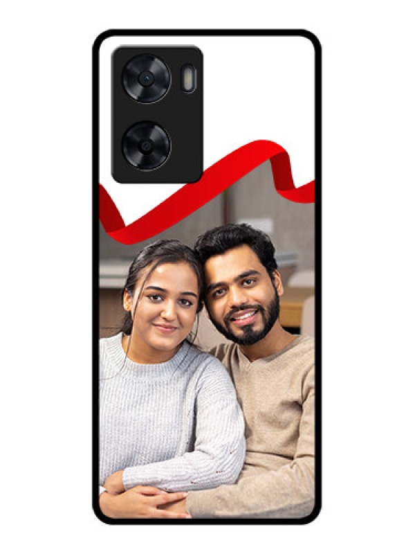 Custom Oppo A77 4G Photo Printing on Glass Case - Red Ribbon Frame Design
