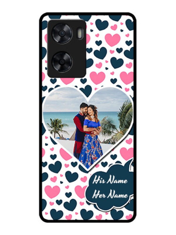Custom Oppo A77s Custom Glass Phone Case - Pink & Blue Heart Design