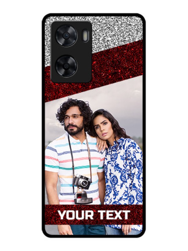 Custom Oppo A77s Personalized Glass Phone Case - Image Holder with Glitter Strip Design