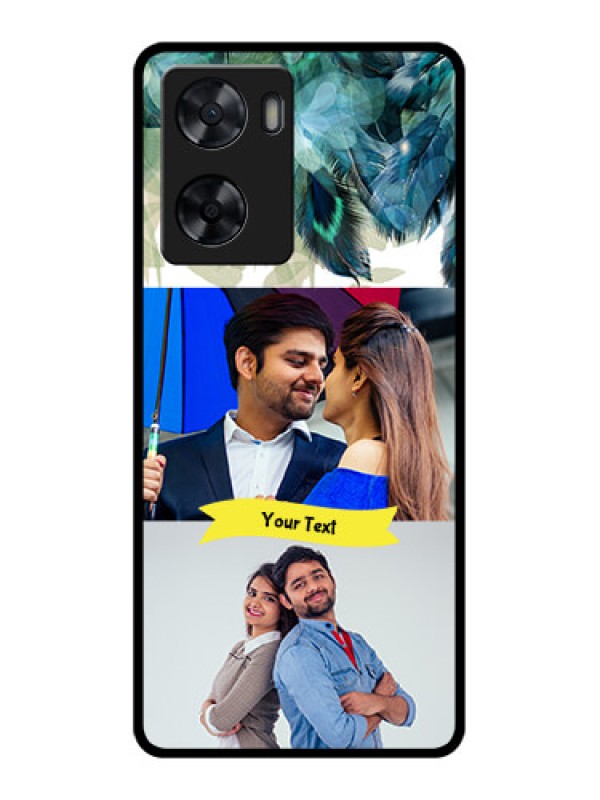 Custom Oppo A77s Personalized Glass Phone Case - Image with Boho Peacock Feather Design