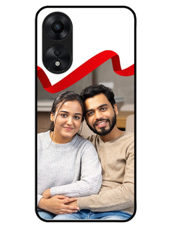 Custom Oppo A78 5G Photo Printing on Glass Case - Red Ribbon Frame Design