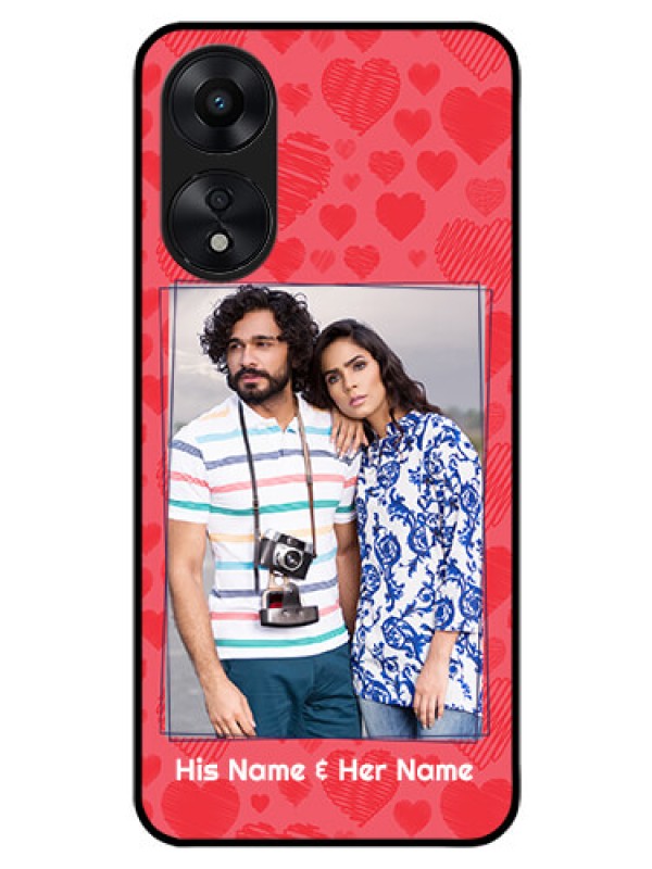 Custom Oppo A78 5G Photo Printing on Glass Case - with Red Heart Symbols Design
