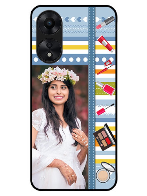 Custom Oppo A78 5G Personalized Glass Phone Case - Makeup Icons Design