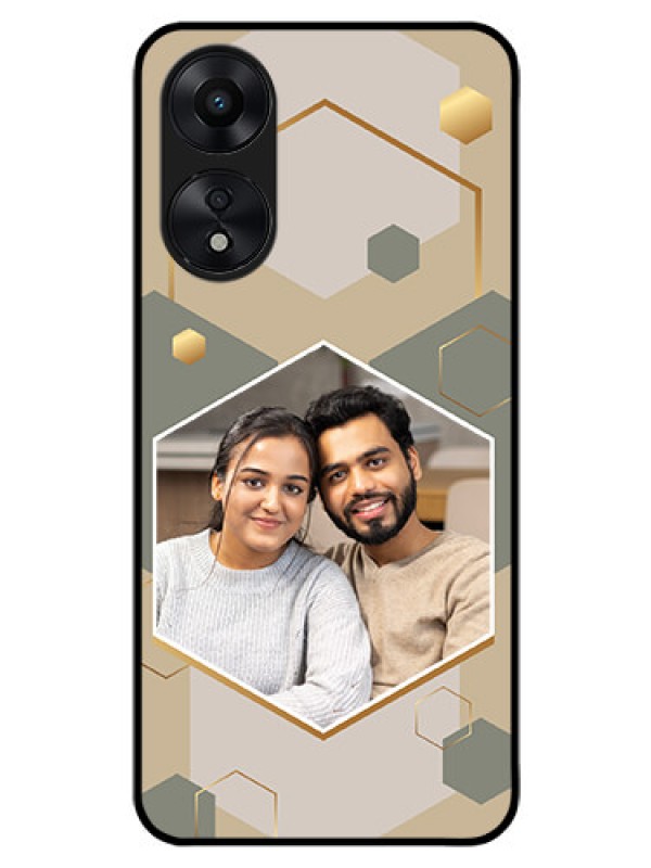 Custom Oppo A78 5G Photo Printing on Glass Case - Stylish Hexagon Pattern Design