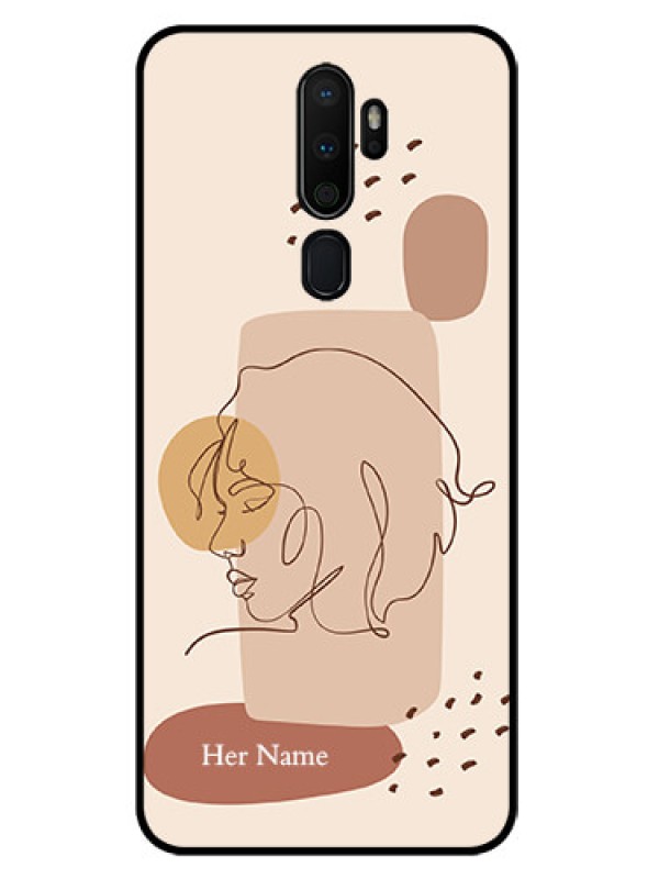 Custom Oppo A9 2020 Photo Printing on Glass Case - Calm Woman line art Design