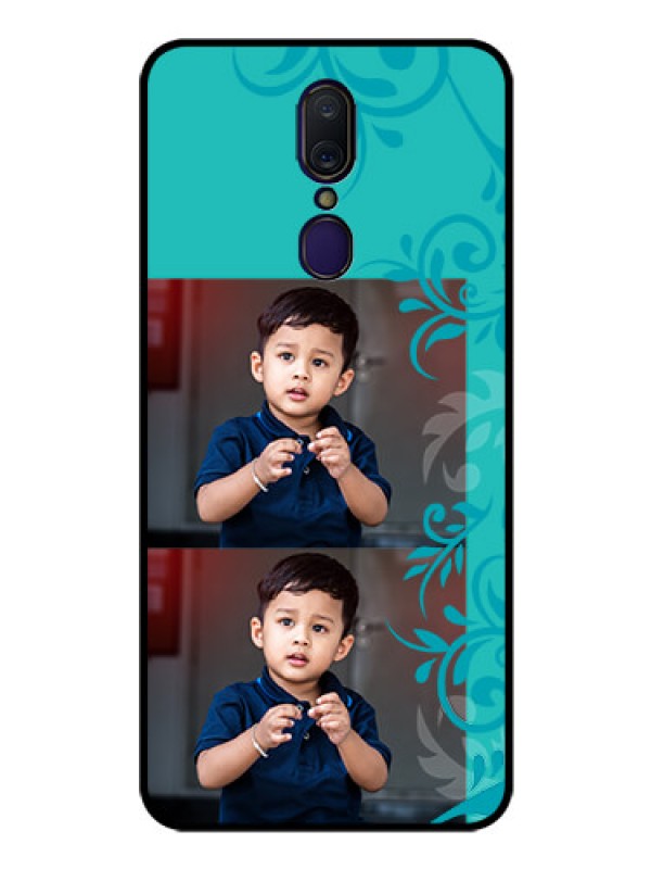 Custom Oppo A9 Personalized Glass Phone Case  - with Photo and Green Floral Design 