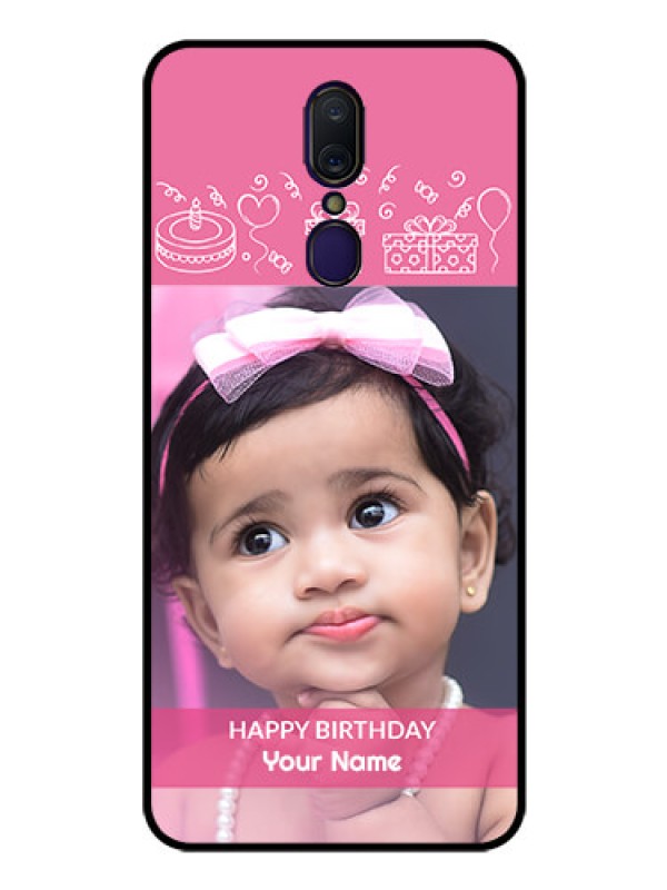 Custom Oppo A9 Photo Printing on Glass Case  - with Birthday Line Art Design