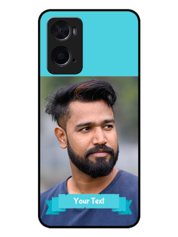 Custom Oppo A96 Personalized Glass Phone Case - Simple Blue Color Design