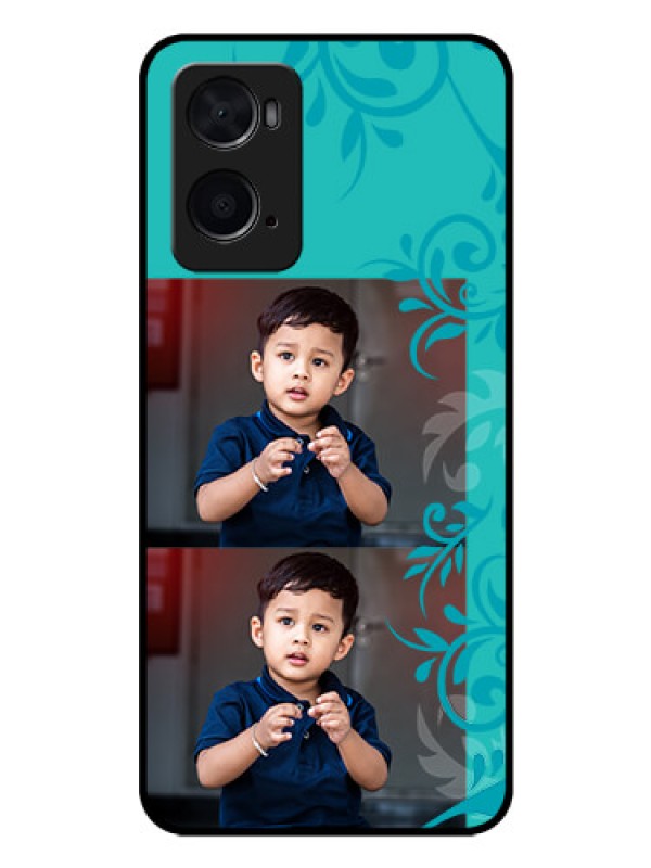 Custom Oppo A96 Personalized Glass Phone Case - with Photo and Green Floral Design