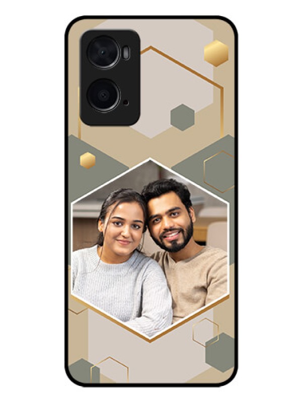 Custom Oppo A96 Photo Printing on Glass Case - Stylish Hexagon Pattern Design