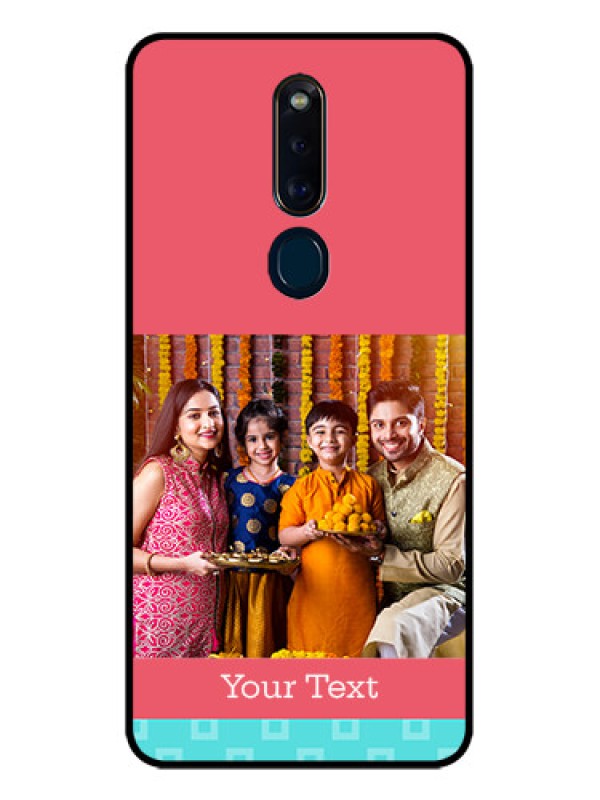 Custom Oppo F11 Pro Personalized Glass Phone Case  - Peach & Blue Color Design