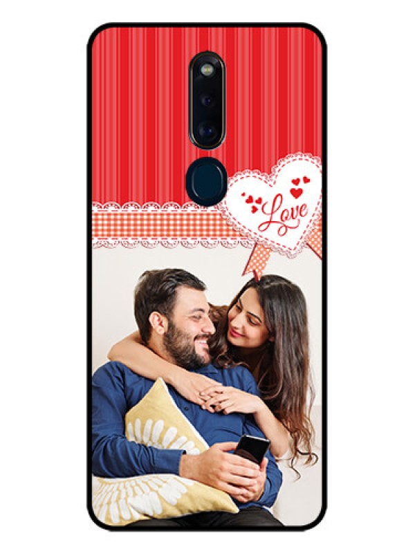 Custom Oppo F11 Pro Custom Glass Mobile Case  - Red Love Pattern Design