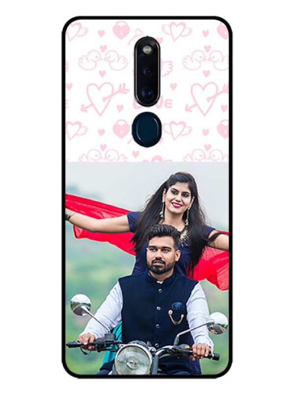 Custom Oppo F11 Pro Custom Glass Mobile Case  - Pink Flying Heart Design