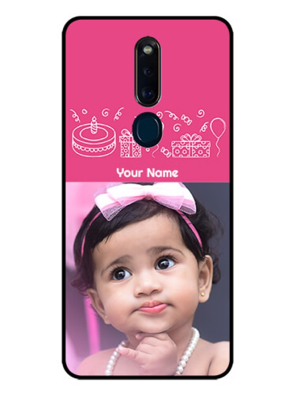 Custom Oppo F11 Pro Photo Printing on Glass Case  - with Birthday Line Art Design