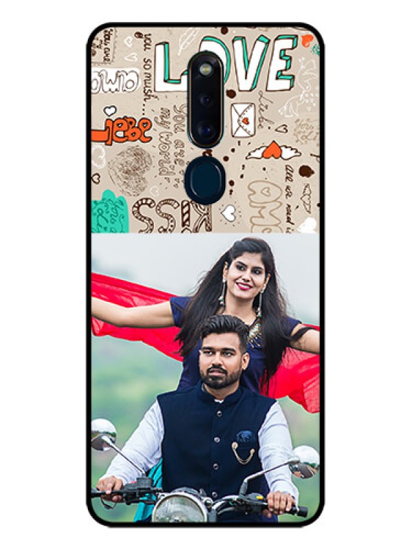 Custom Oppo F11 Pro Custom Glass Phone Case  - Love Doodle Pattern 