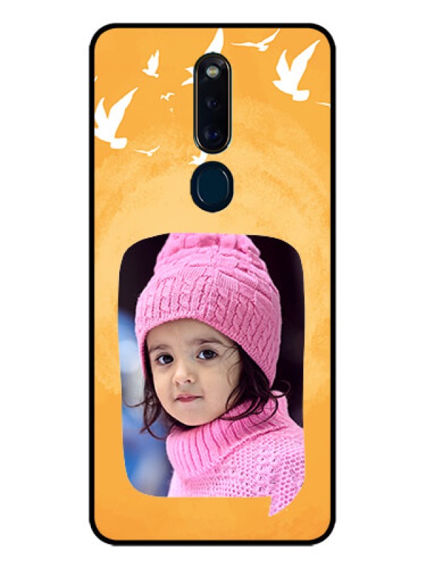 Custom Oppo F11 Pro Personalized Glass Phone Case  - Water Color Design with Bird Icons