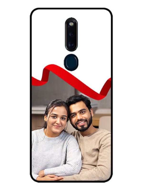 Custom Oppo F11 Pro Photo Printing on Glass Case  - Red Ribbon Frame Design