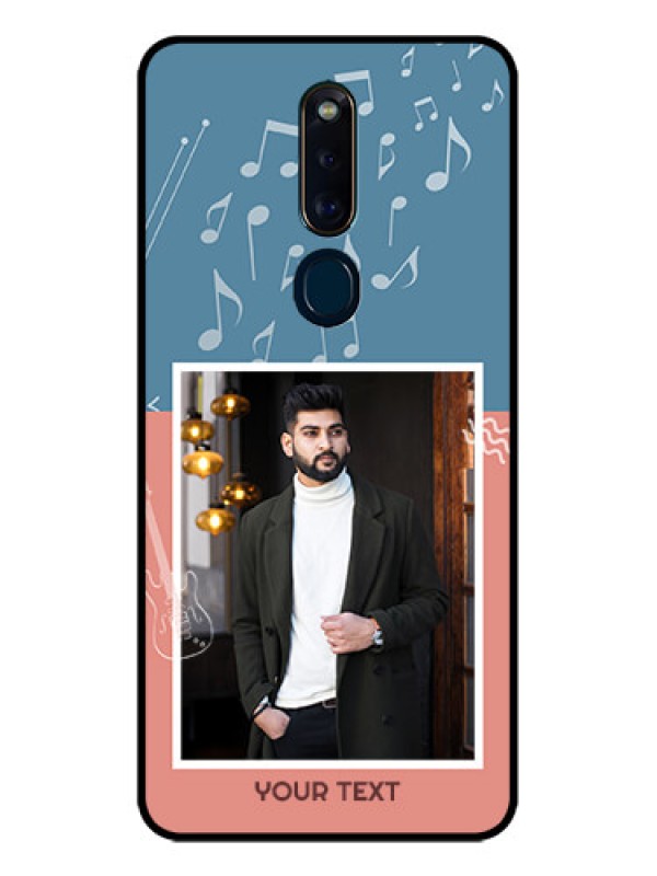 Custom Oppo F11 Pro Photo Printing on Glass Case  - with Color Musical Note Design