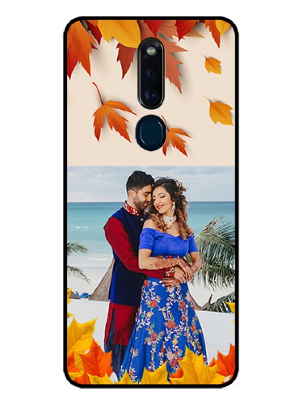 Custom Oppo F11 Pro Photo Printing on Glass Case  - Autumn Maple Leaves Design