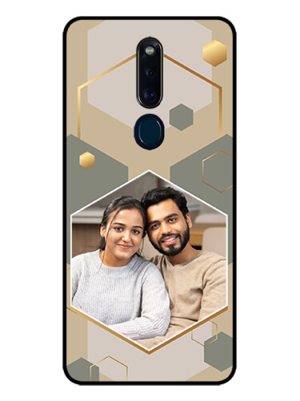 Custom Oppo F11 Pro Photo Printing on Glass Case - Stylish Hexagon Pattern Design