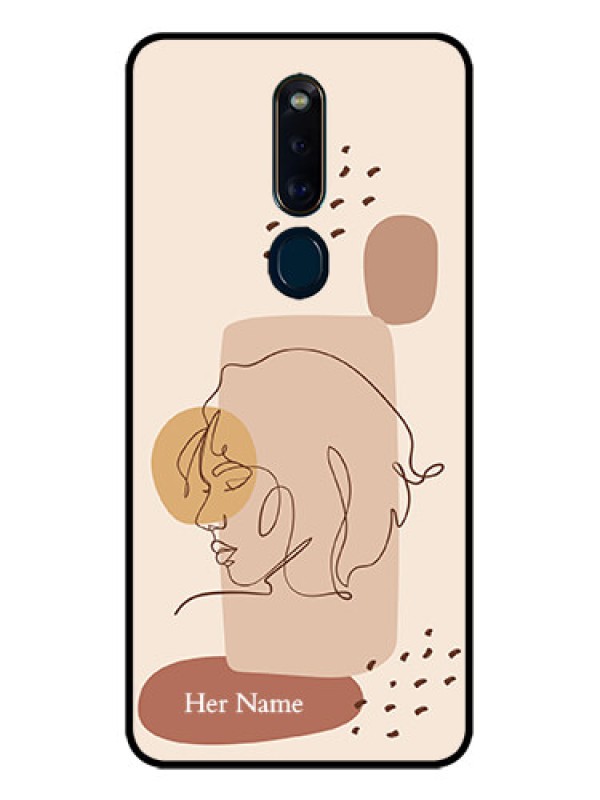 Custom Oppo F11 Pro Photo Printing on Glass Case - Calm Woman line art Design