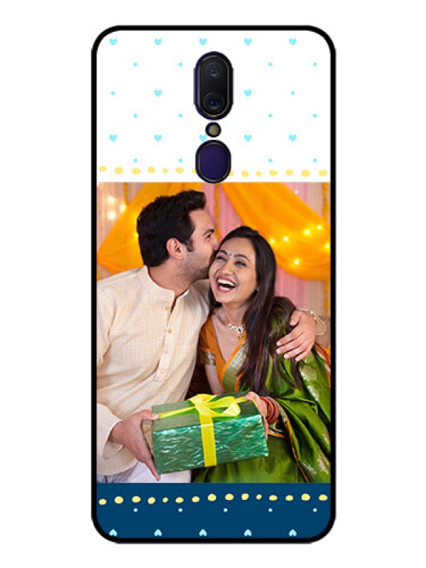 Custom Oppo F11 Personalized Glass Phone Case  - White and Blue Abstract Design