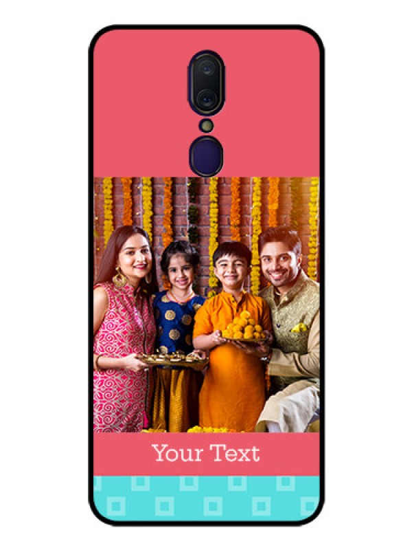 Custom Oppo F11 Personalized Glass Phone Case  - Peach & Blue Color Design