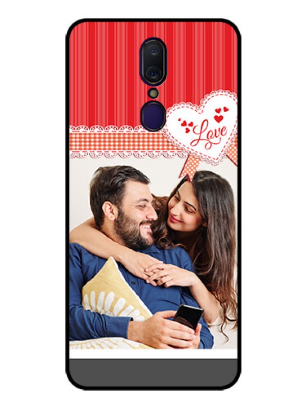 Custom Oppo F11 Custom Glass Mobile Case  - Red Love Pattern Design