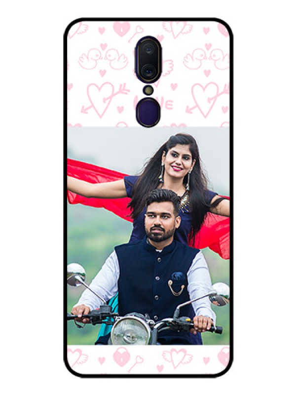 Custom Oppo F11 Custom Glass Mobile Case  - Pink Flying Heart Design