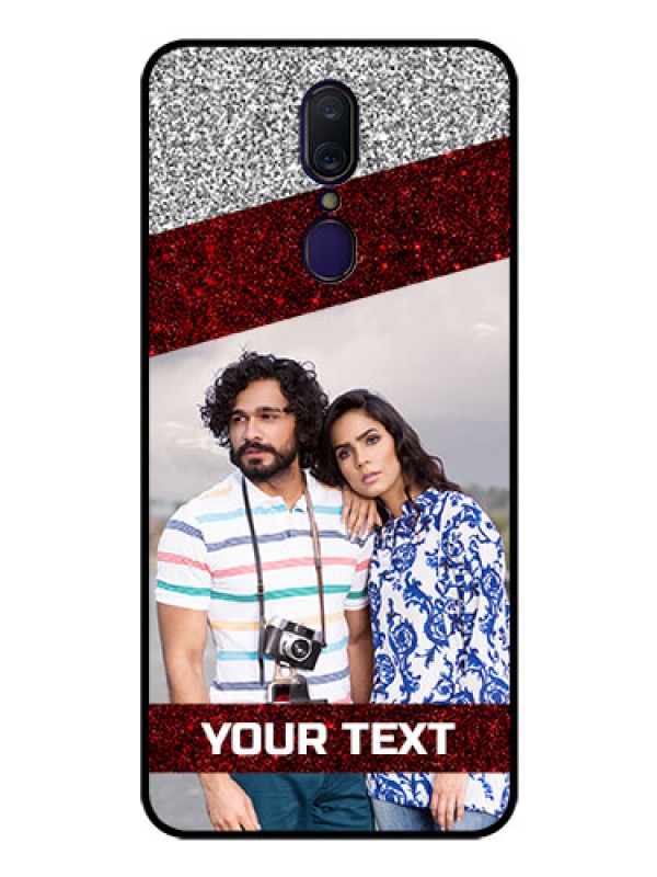Custom Oppo F11 Personalized Glass Phone Case  - Image Holder with Glitter Strip Design