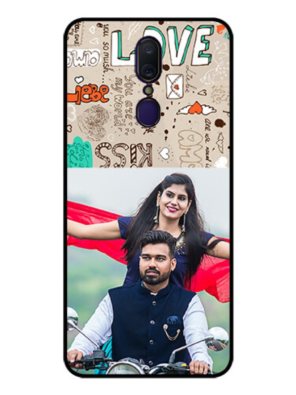 Custom Oppo F11 Custom Glass Phone Case  - Love Doodle Pattern 