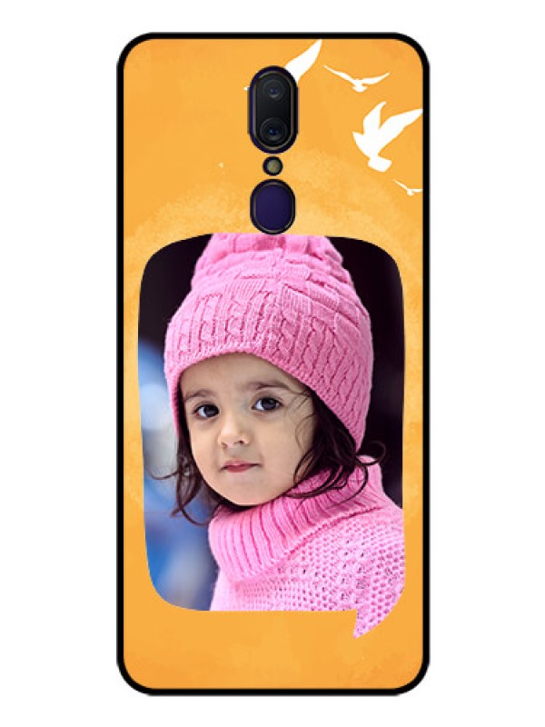 Custom Oppo F11 Personalized Glass Phone Case  - Water Color Design with Bird Icons
