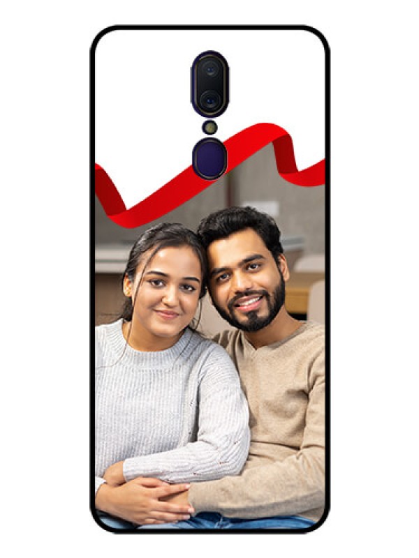 Custom Oppo F11 Photo Printing on Glass Case  - Red Ribbon Frame Design